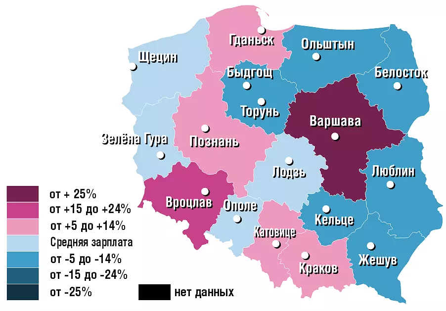Средняя зарплата по Польским городам