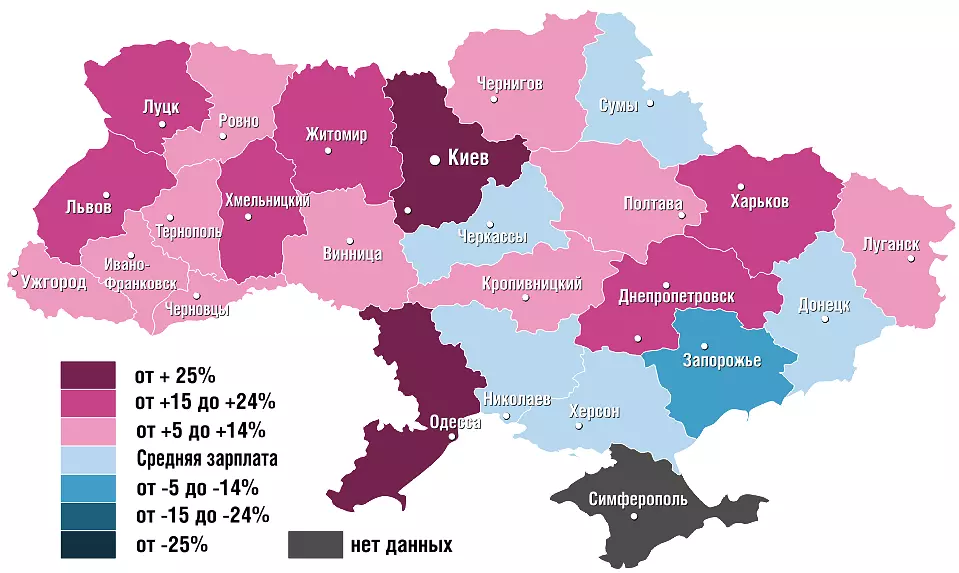 Средняя зарплата в Украине по регионам