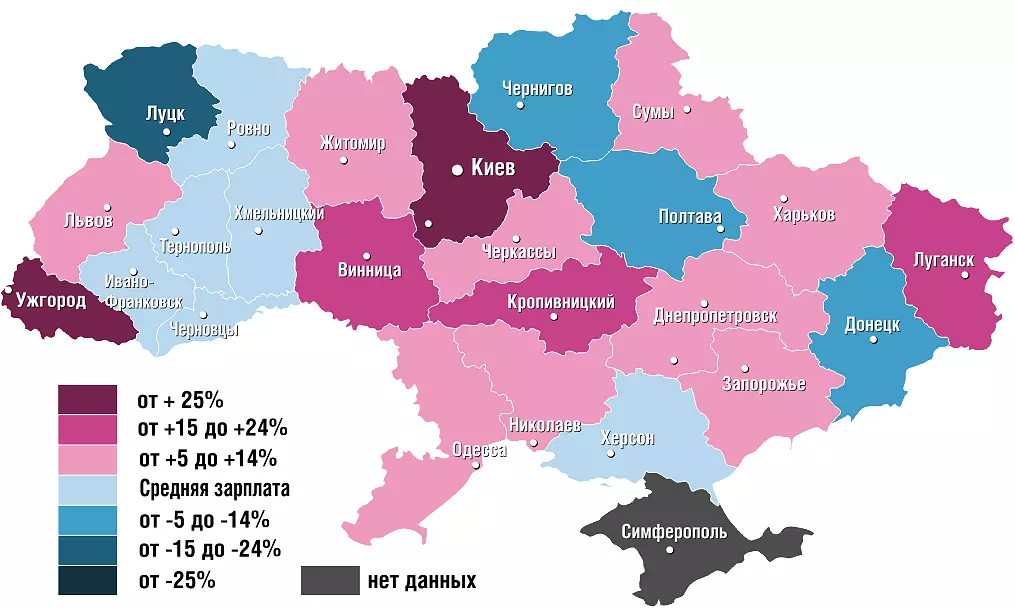 Средняя зарплата бухгалтера по регионам Украины