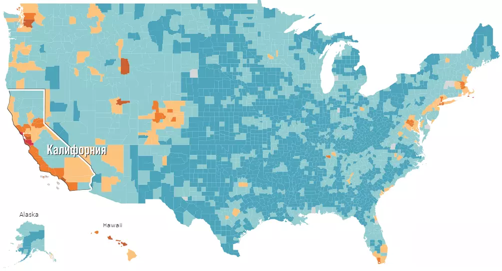 Инфографика: Средняя стоимость недвижимости по округам США