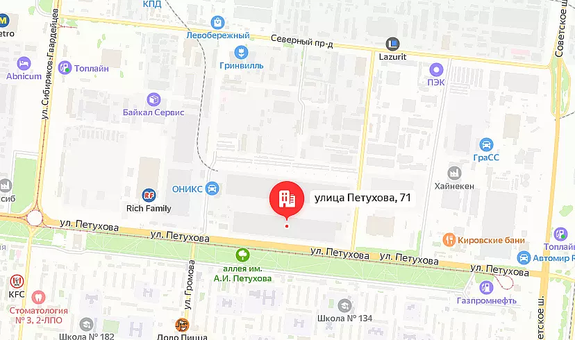 Яндекс.Карта: г. Новосибирск, ул. Петухова, д. 71