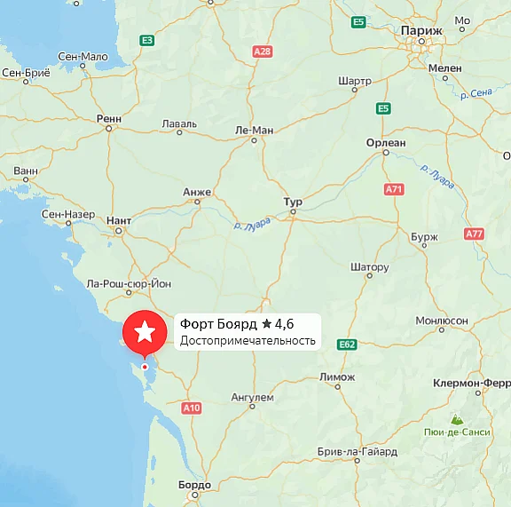 Скриншот Яндекс Карты с указанием месторасположения Форта Боярд