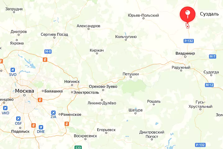 Скриншот Яндекс Карты: город-заповедник Суздаль