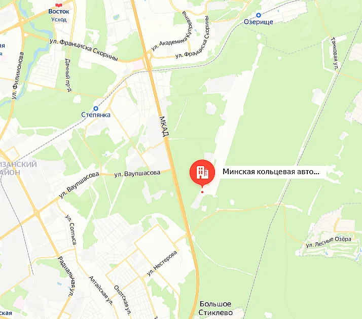 Скриншот Яндекс Карты: Склад Вайлдберриз - Минская обл. МКАД, 5-й километр, 21